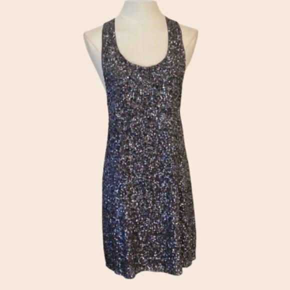 Alice + Olivia Silk Gray Blue Sequin A-line Shift Tank Mini Dress Size Small - Picture 1 of 13